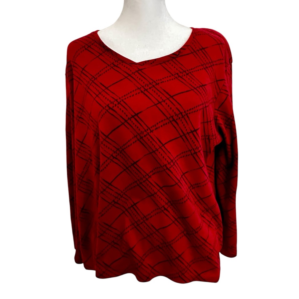 Karen Scott Red Plaid Women's Top Size Xl Petite